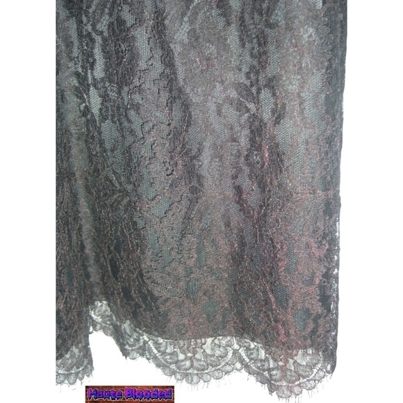 Jessica McClintock Vintage 80s Black Wedding Dress Oxblood Lace Silk Velvet Goth - Picture 9 of 13